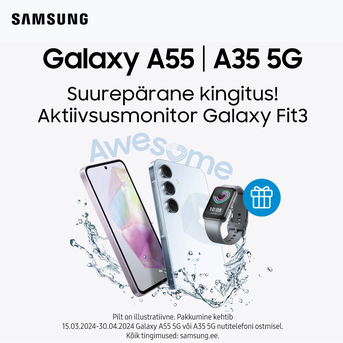Samsung Galaxy A55 või A35 ostuga kingituseks kaasa Galaxy Fit3 aktiivsusmonitor