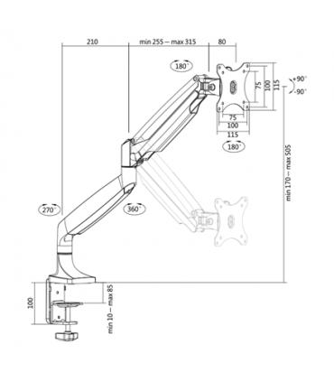 Logilink Desk Mount, BP0042, 13-32 ", Maximum weight (capacity) 9 kg, Silver
