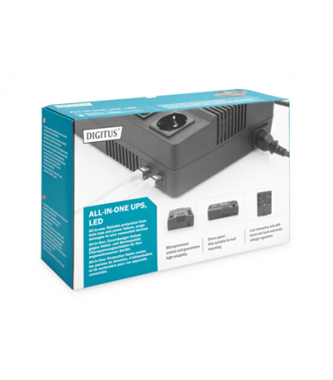 Digitus All-in-One UPS, 600VA/360W, LED 12V/7Ah x1, 4x CEE 7/7,3x IEC C13, USB, RJ45