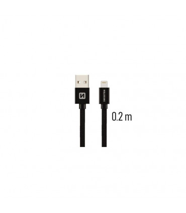 Swissten kaabel Lightning tekstiil 0,2m must
