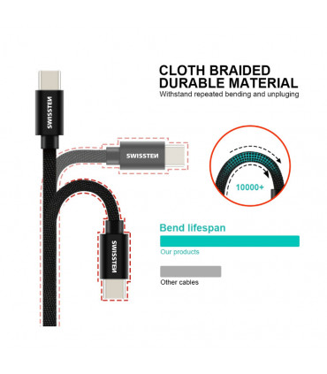 Swissten kaabel tekstiil USB-C 0,2m must
