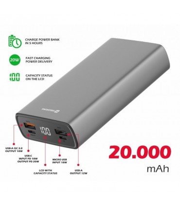 Swissten Aluminium Power akupank 20000 mAh