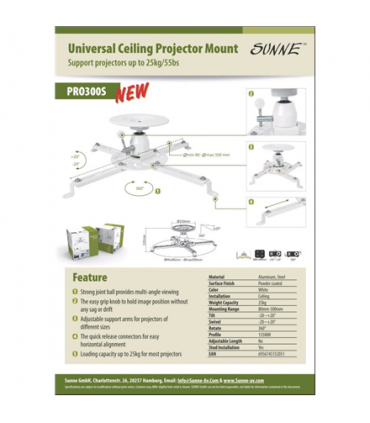 Sunne Projector Ceiling mount, Turn, Tilt, White