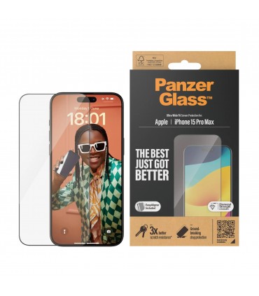 Panzerglass iPhone 15 Pro Max, musta äärega, Ultra-Wide Fit