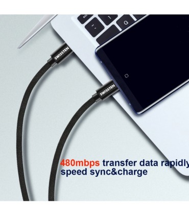 Swissten kaabel USB-C to USB-C tekstiil 2m , must