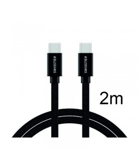 Swissten kaabel USB-C to USB-C tekstiil 2m , must