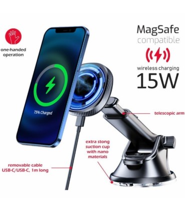 Swissten juhtmevaba laadijaga magnetiga autohoidik aknale/armatuurile