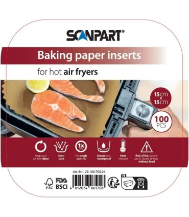 Scanpart küpsetuspaberid kuumaõhufritüürile 2910070004, 16 x 16 cm kandiline, 100 tk