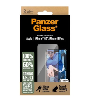 Panzerglass iPhone 16 Plus/15 Plus , musta äärega, Ultra-Wide Fit