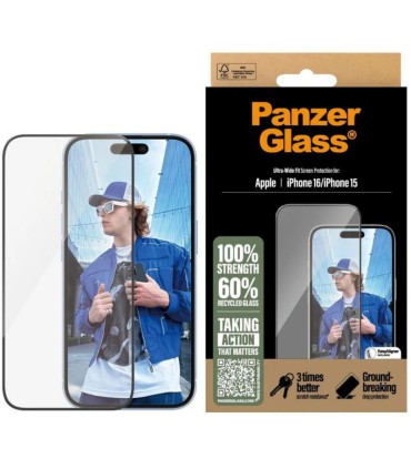 Panzerglass iPhone 16/15 , musta äärega, Ultra-Wide Fit