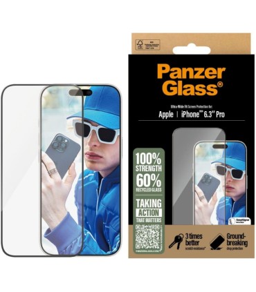 Panzerglass iPhone 16 Pro , musta äärega, Ultra-Wide Fit