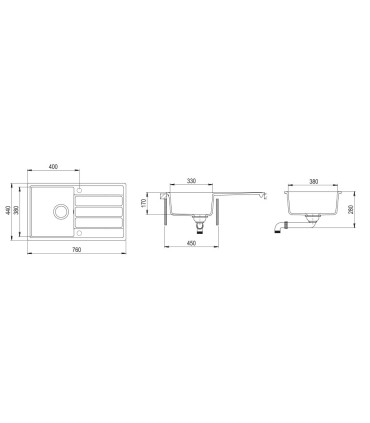 Sink Comfor 45 B-TG onyks