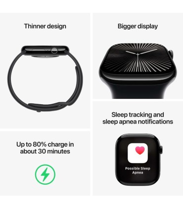 Apple Watch 10 GPS 46mm, must silikoonrihm- S/M
