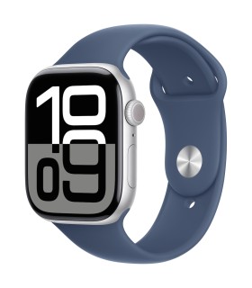 Apple Watch Series 10 GPS + Cellular 46mm Silver Aluminium Case with Denim Sport Band - M/L