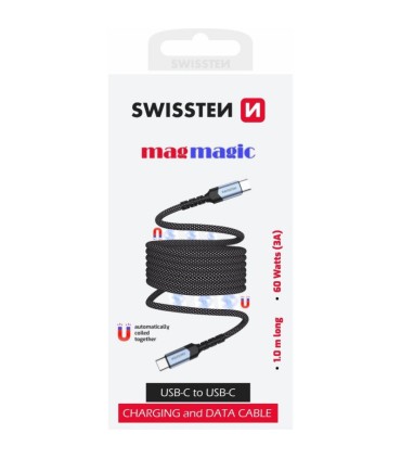 Swissten magnetiline kaabel tekstiil USB-C to USB-C 1m must