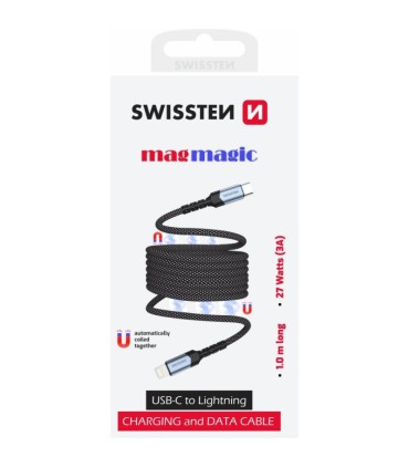 Swissten magnetiline kaabel tekstiil Lightning to USB-C 1m must