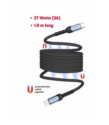 Swissten magnetiline kaabel tekstiil Lightning to USB-C 1m must