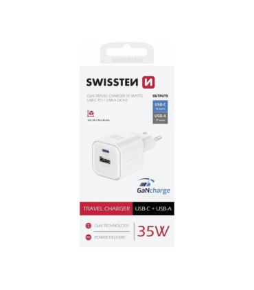 Swissten GaN minilaadija USB-C/USB-A PD/QC 35W