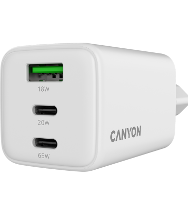 Canyon reisilaadija USB-A+C PD 65W valge