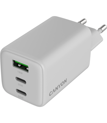 Canyon reisilaadija USB-A+C PD 65W valge