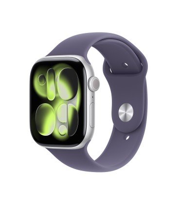 Apple Watch 11, 46 mm, GPS, M/L, hõbe, lilla silikoonrihm