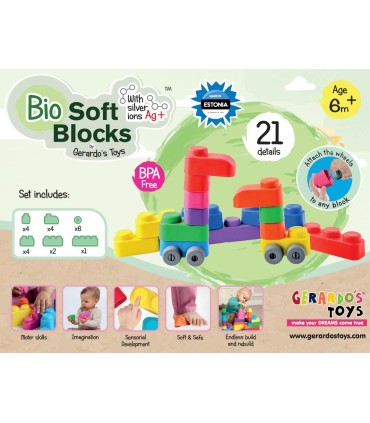 Gerardou0027s Toys Pehmete klotside komplekt + rattad 21 tk