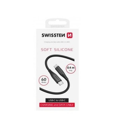 Swissten kaabel silikoon USB-C to USB-C 0,4m 60W,must