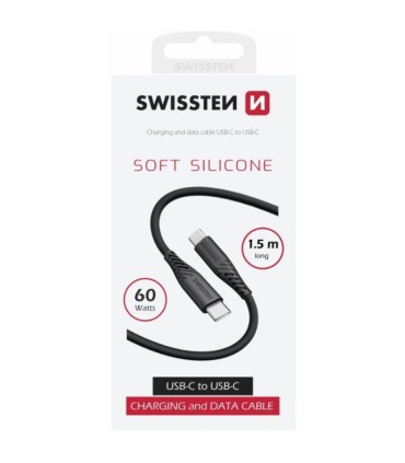 Swissten kaabel silikoon USB-C to USB-C 1,5m 60W,must
