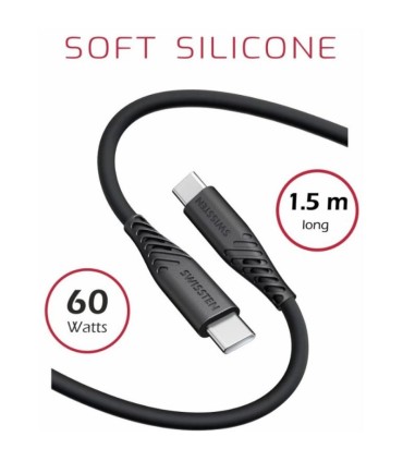 Swissten kaabel silikoon USB-C to USB-C 1,5m 60W,must