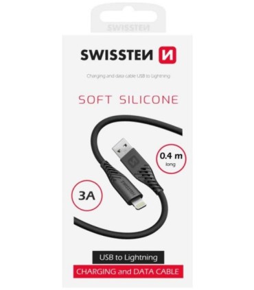 Swissten kaabel silikoon USB-A to Lightning 0,4m must