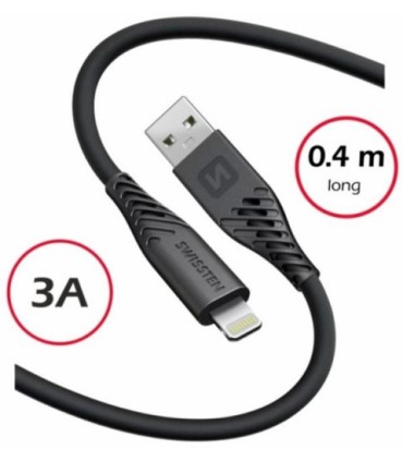 Swissten kaabel silikoon USB-A to Lightning 0,4m must