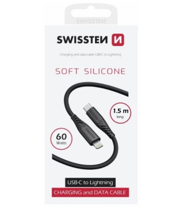 Swissten kaabel silikoon Lightning to USB-C 1,5m 60W,must