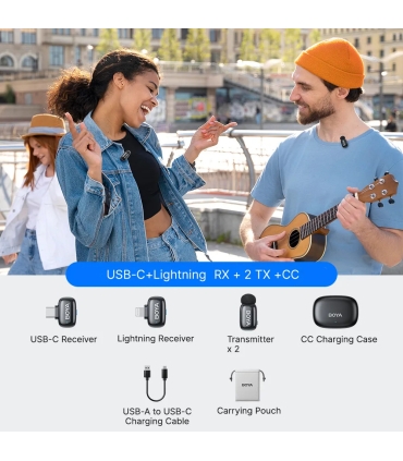 Boya juhtmevaba mikrofon mini 2-01 Lightning/USB-C, must