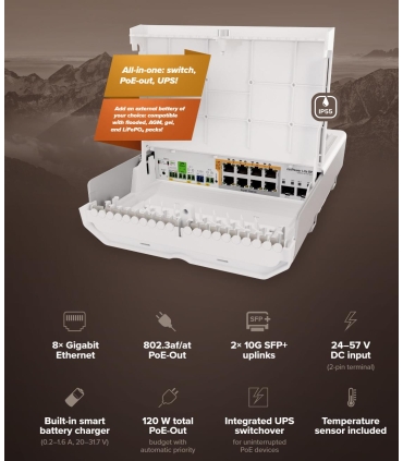 MIKROTIK Switch  Mikrotik netPower Lite 8P (CSS610-8P-2S+OUT) 8xRJ-45 ports RJ-45 Ports Type Gigabit Ethernet (10/100/1000) 8xGi