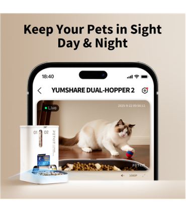 PETKIT YumShare Dual-hopper 2 Automatic Feeder with Camera Capacity 5 L Material ABS, 304 stainless steel
