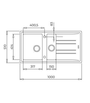 Valamu Teka Stone 60B TG must graniit