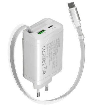 Canyon OnCharge 65RC reisilaadija sissehitatud kaabliga+ USB A+C PD 65W valge