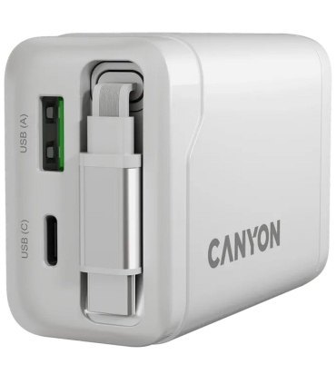 Canyon OnCharge 65RC reisilaadija sissehitatud kaabliga+ USB A+C PD 65W valge