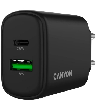 Canyon OnCharge 250 reisilaadija USB-A ja USB-C PD/QC 25W must