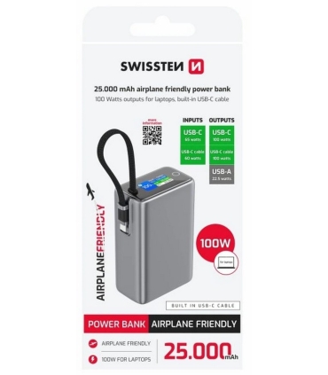 Swissten akupank 25000 mAh 100W koos juhtmega