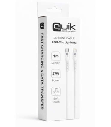 Quik kaabel 27W silikoon USB-C to Lightning 1m valge