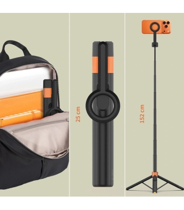 Tech-Protect statiiv-käsistatiiv Selfie Stick Tripod L10S, oranž/must