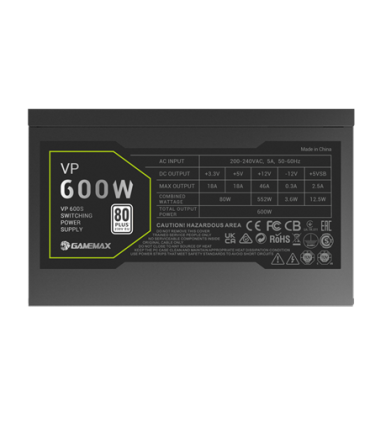 Gamemax Power Supply, 80 PLUS, Standard VP 600S 600 W