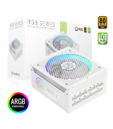 Gamemax Power Supply, 80 PLUS, Gold RGB 750G WH 750 W