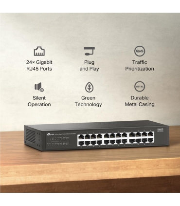 TP-LINK Switch  Switch type Unmanaged 24xRJ-45 ports RJ-45 Ports Type Gigabit Ethernet (10/100/1000) LS1024G