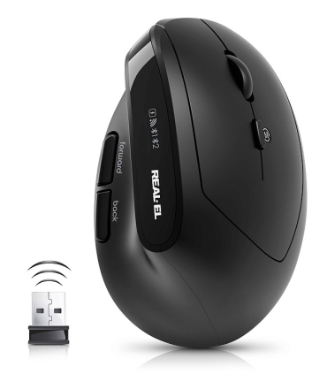 REAL-EL RM-490W ergonoomiline vertikaalne juhtmevaba+BT hiir, must