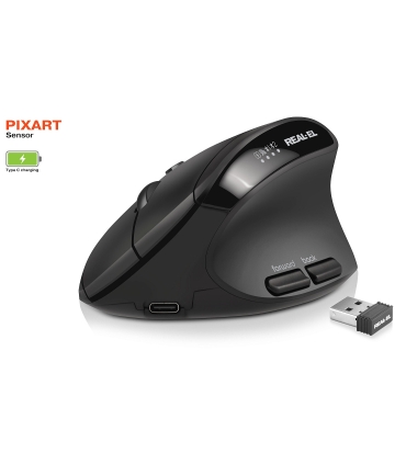 REAL-EL RM-490W ergonoomiline vertikaalne juhtmevaba+BT hiir, must