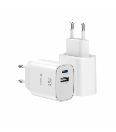 Swissten GaN laadija USB-C/USB-A 45W, valge