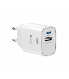 Swissten GaN laadija USB-C/USB-A 45W, valge