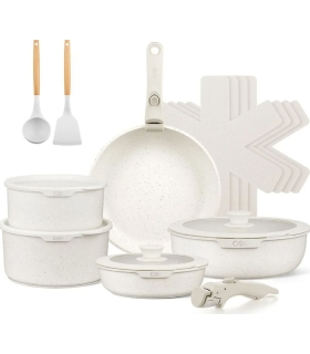 CS Kochsysteme 17-piece Space-Saving Cookware Set, Forged Aluminum, Cream